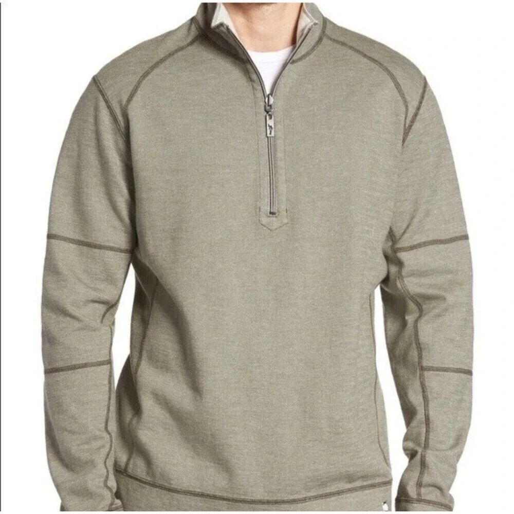 Tommy Bahama Reversible 1/4 Zip Pullover Mens Large Green Golf Sweater